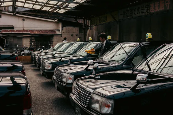 Black Taxis Parked Row 1