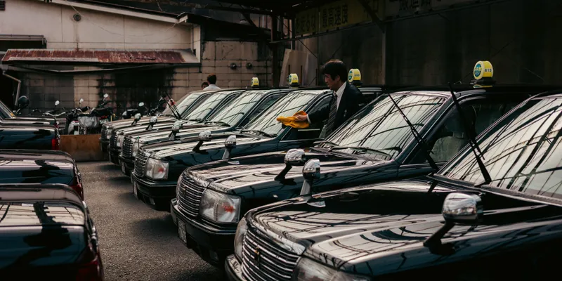 Black Taxis Parked Row 1