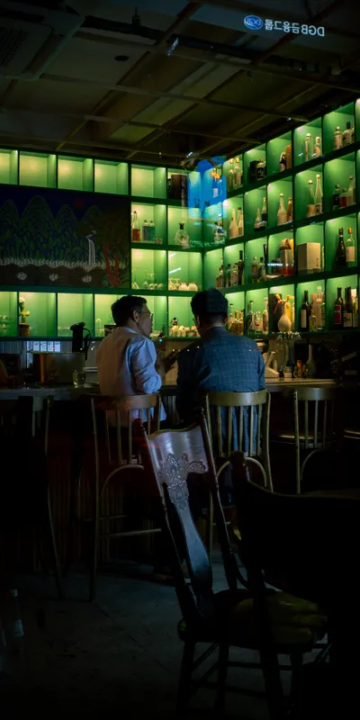 Green Lit Bar Interior 1